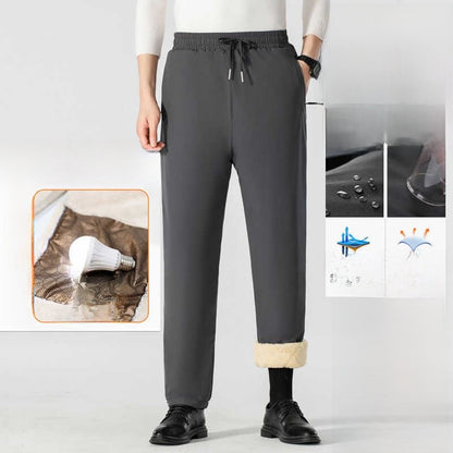 Calça Masculina de Inverno Acolchoada de Algodão para Baixo com Veludo de Cordeiro, Joelheira, À Prova de Vento, Quente, Comprida, para Neve, Negócios, Casual
