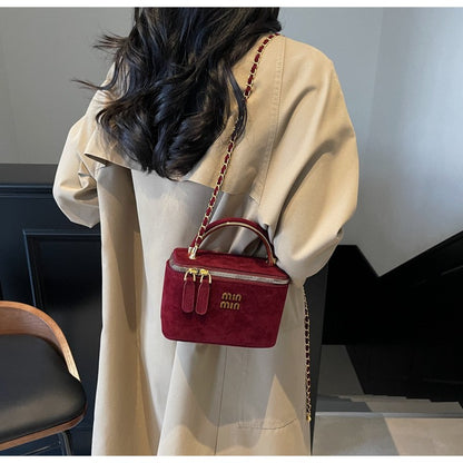 2025 Light Luxury Designer Retro Box Bag Female Korean Version of The Texture One-shoulder Messenger Mini Earphone Lipstick Bag