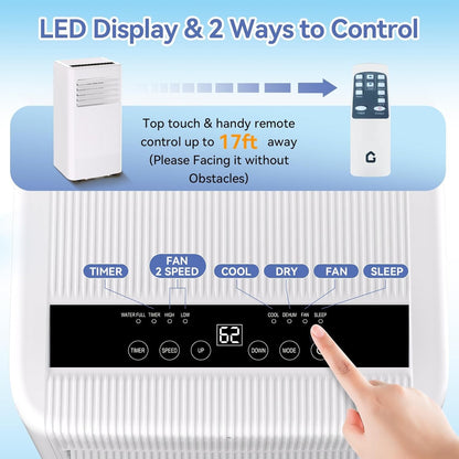 Ar Condicionado Portátil, 10000 BTU, Unidade de CA Remota com Função de Refrigeração, Desumidificador e Ventilador, Resfria até 52 m².