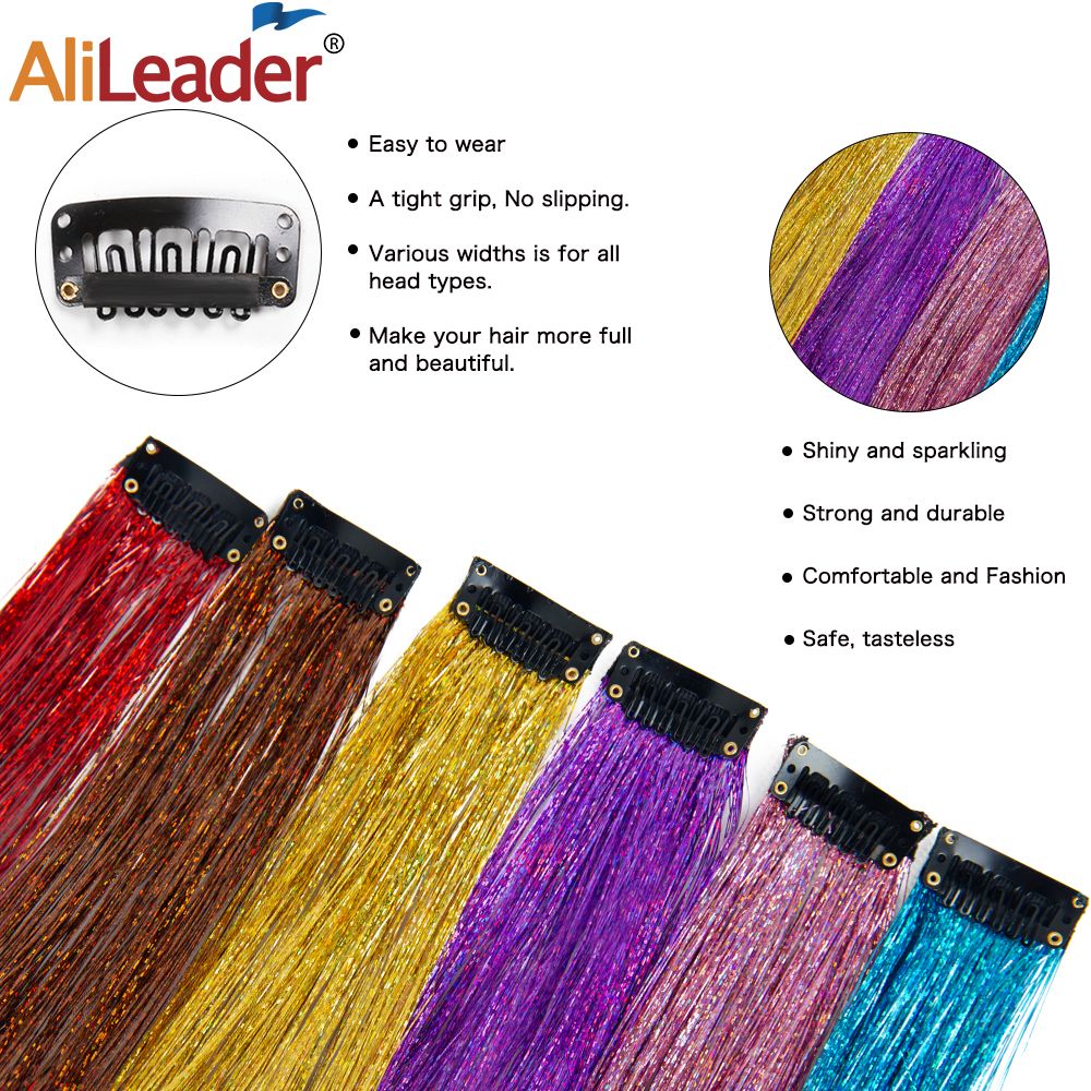 Extensão de Cabelo com Clipe de Fio Brilhante Novo - Extensões de Fio Brilhante Brilhoso Kit de Extensão de Cabelo de Fio de Fada com Clipe 49,5cm