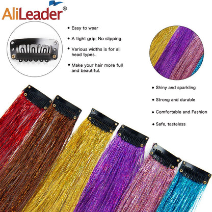 Extensão de Cabelo com Clipe de Fio Brilhante Novo - Extensões de Fio Brilhante Brilhoso Kit de Extensão de Cabelo de Fio de Fada com Clipe 49,5cm