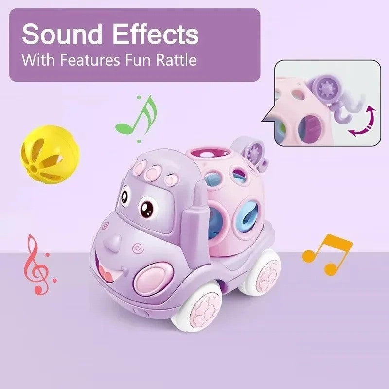 Baby Toy Car Rattle - Press & Go Friction Powered Truck, Soft Rolling Cars for Toddlers 1-3 Perfect Birthday Gift for Girls Boys