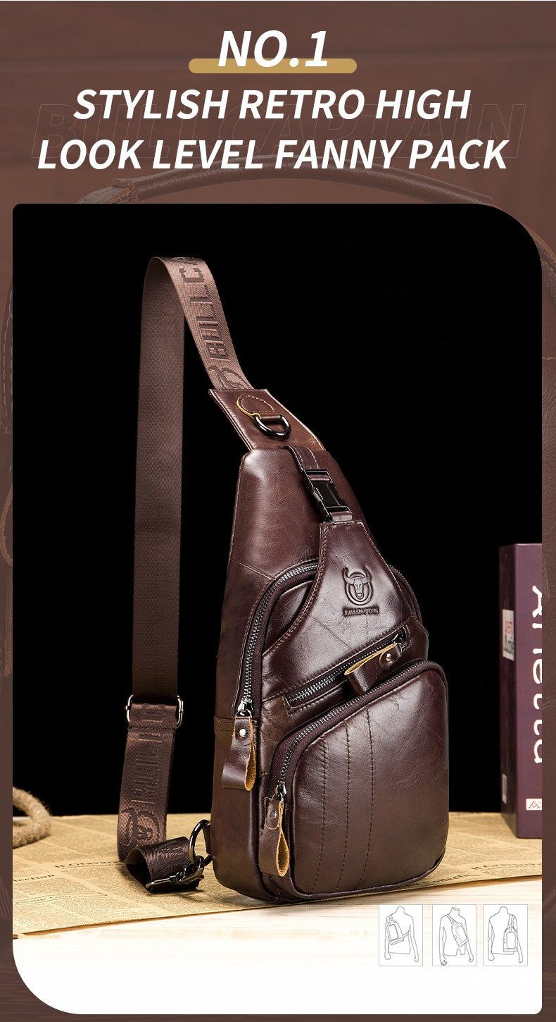 BULLCAPTAIN Bag Genuine Leather Chest Bag Men's Fashion Style Casual Straddle Bag Business Large Capacity Leather Men's Luggage