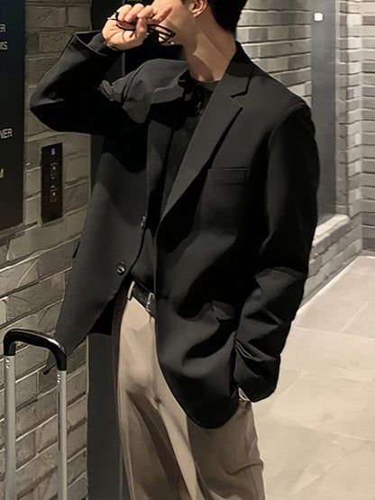 Menswear Classic Blazer Mens Casual Lightweight Jacket Autumn Korean Style Black Coat Fashion High Street Single-breasted Blazer