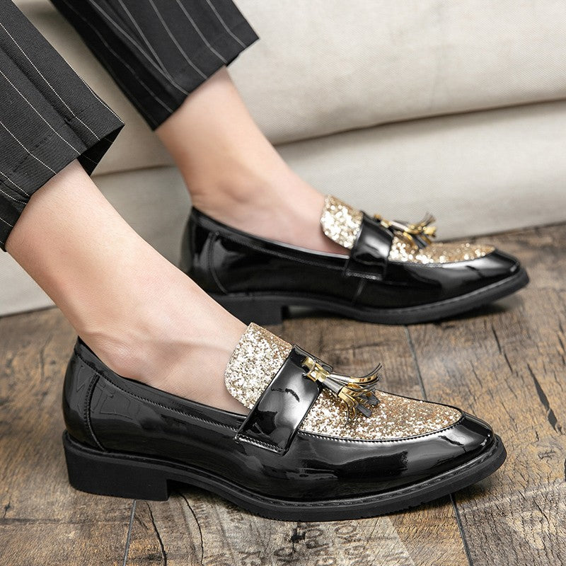 British Style Sequined Leather Shoes Men Golden Men's Loafers Big Size 38-47 Luxury Comfortable Business Shoes Men Formal Shoes