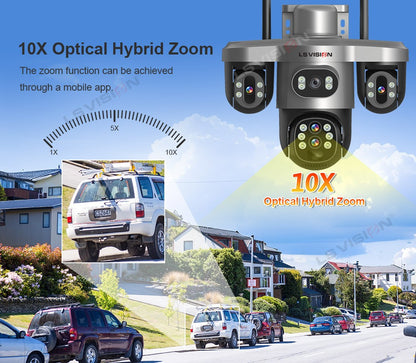 LS VISION 20MP 10X Optical Zoom Three PTZ Lens Solar Camera Outdoor WiFi/4G Three Screen Auto Tracking Security Cameras V380 Pro