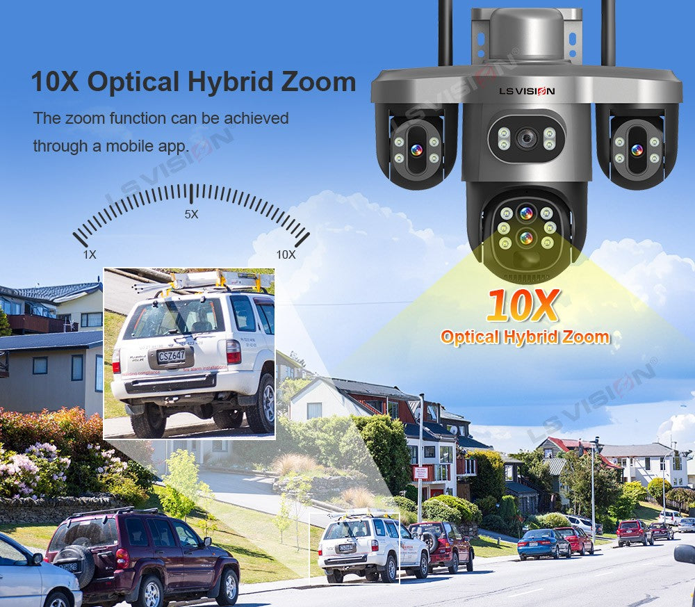 LS VISION 20MP 10X Optical Zoom Three PTZ Lens Solar Camera Outdoor WiFi/4G Three Screen Auto Tracking Security Cameras V380 Pro