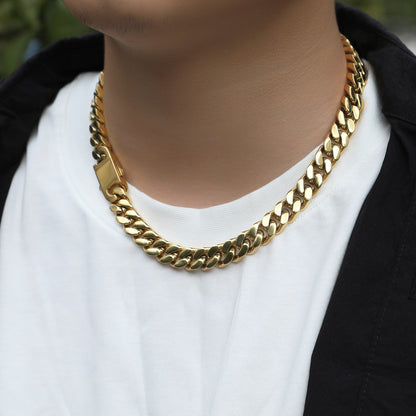Pulseira Acessório Masculina de Aço Inoxidável 316 Banhada a Ouro 18k, Corrente Cubana Criptografada de 8, 10, 12mm, Estilo Miami Rap Hip Hop