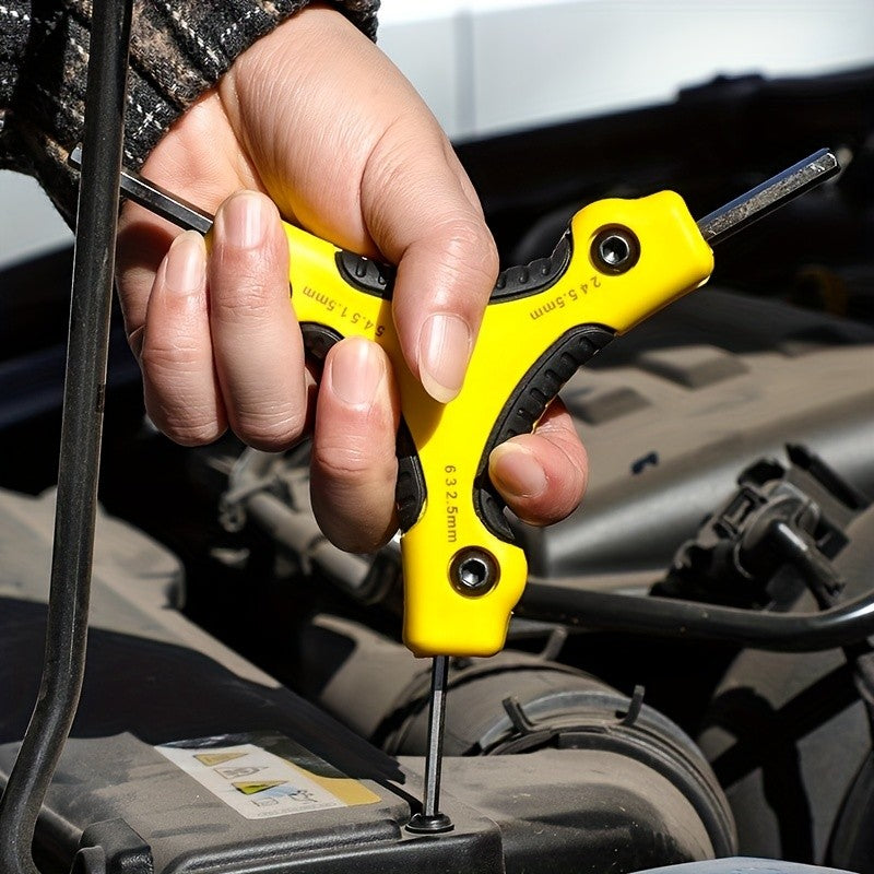 Chave Estrela Hexagonal Dobrável Aço Cr-V Ferramenta Portátil Chave de Fenda Kit Chave Hexagonal Dobrável Métrica Vermelho Amarelo
