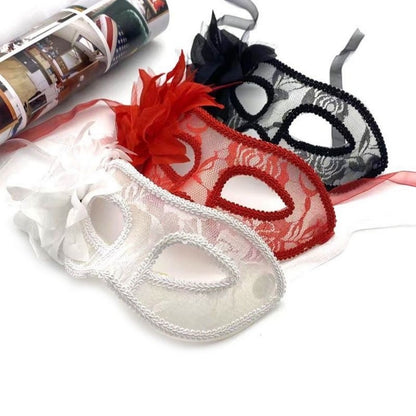 Dance Party Venetian Lace Mask Feather Flower Wedding Carnival Performance Lady Sexy Perspective Face Mask Masquerade Christmas