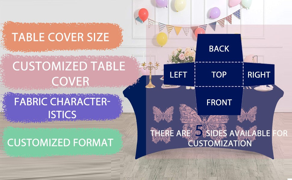 Hot Selling 6ft Trade Show Polyester Tablecloths Waterproof Fitted Stretch Spandex Table Cover Custom Printed Logo for Banquets