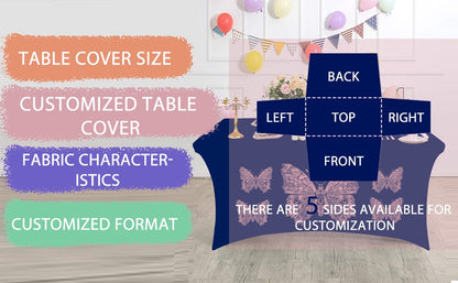 Hot Selling 6ft Trade Show Polyester Tablecloths Waterproof Fitted Stretch Spandex Table Cover Custom Printed Logo for Banquets