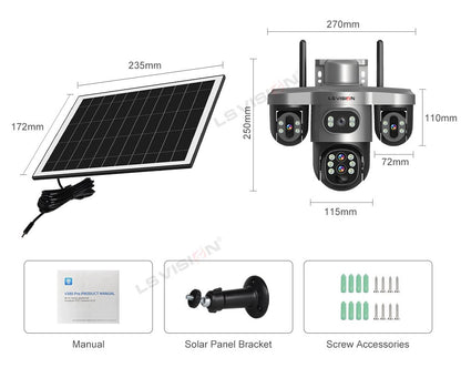 LS VISION 20MP 10X Optical Zoom Three PTZ Lens Solar Camera Outdoor WiFi/4G Three Screen Auto Tracking Security Cameras V380 Pro
