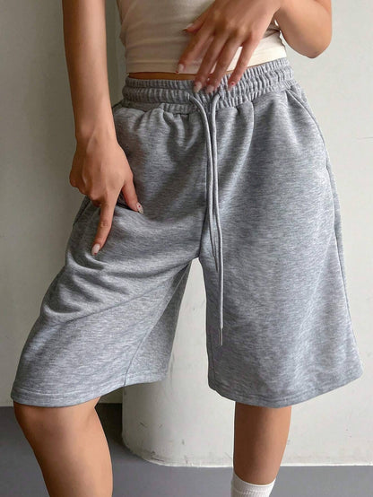 Women's solid color casual elastic drawstring shorts suitable for daily wear all seasons sports fashion