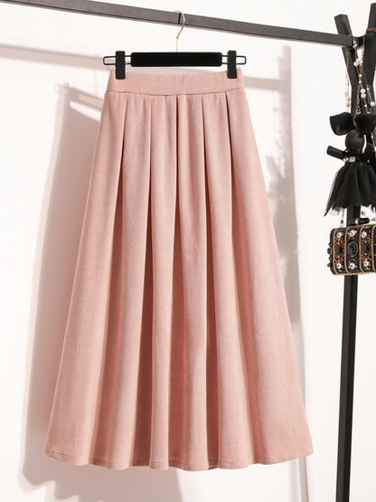 2025 Plus Size Pleated Skirts Solid Versatile Medium Length Skirt A-Line Maxi Gown Cover Autumn Winter New Half-length Skirt