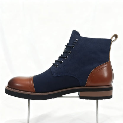 Men's Leather Lace - up Ankle Boots Retro Color - Block Formal Casual Boots Comfortable Non - slip Dress Boots For Daily Wear