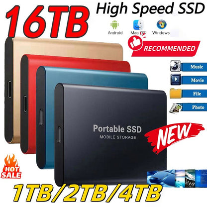 Daily Using 2TB Portable External Hard Drive USB3.2 Type-C External Solid State Drives 16TB  High Speed Hard Disk for PC/Laptop