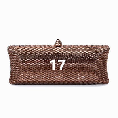 Women Brown/Black/Orange/Red/Purple Rhinestone Clutch Evening Bags Metal Minaudiere Handbag Bridal Purse Wedding Party Clutches