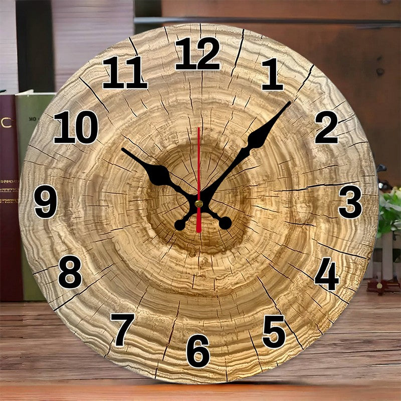 Tree Cross Section Wooden Round Silent Hanging Wall Clock, Suitable For Living Room, Office,Study Room, Bedroom, Home Decoration