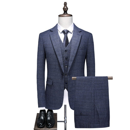 Mens Suits 3 Piece Business Office Formal Set Checkered Pattern Slim Fit Blazer Vest Pants High Quality Luxury Work Wedding
