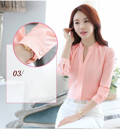Chiffon Blouse Women Korean Fashion Women Clothing White Shirt  Long Sleeve Blouses V-neck Womens Tops Basic Shirts and Blouses