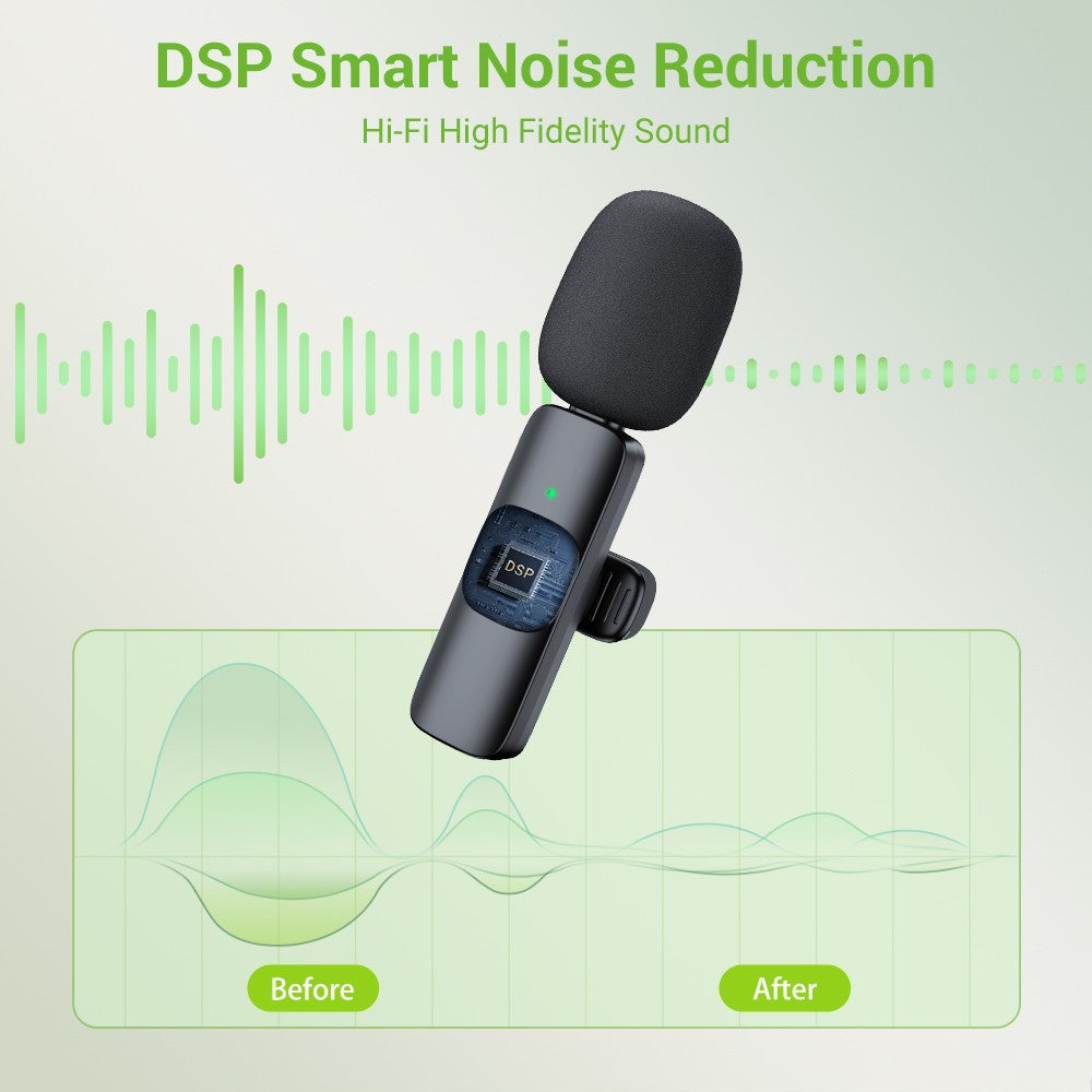 Basix Microfone de Lapela Sem Fio 2.4G Portátil para Gravação de Áudio e Vídeo Mini Microfone para iPhone Android Transmissão ao Vivo Jogos Telefone