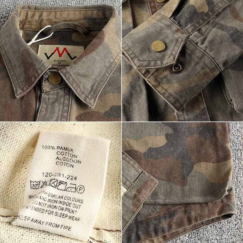 Three-dimensional pocket design all cotton bead sail woven washed old cargo shirt male army fan outdoor trend coat