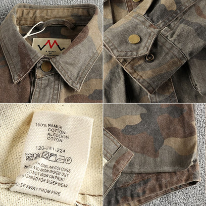 Three-dimensional pocket design all cotton bead sail woven washed old cargo shirt male army fan outdoor trend coat