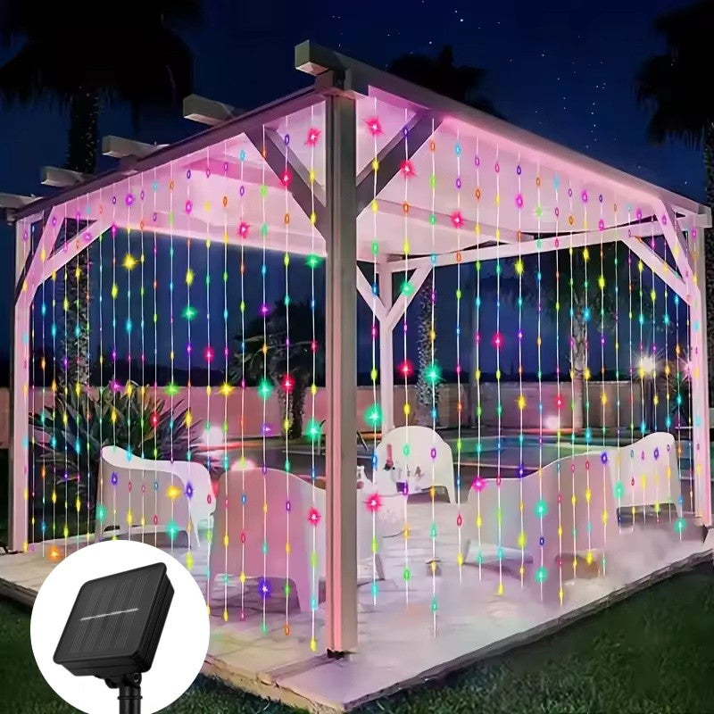 Solar LED Curtain Light Outdoor Garland Solar Fairy String Light Pavilion Garden Party Holiday Christmas Decor