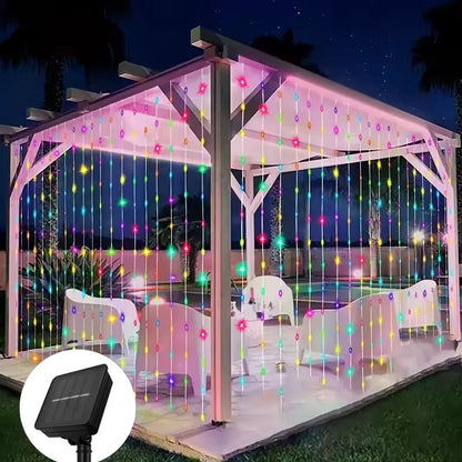 Solar LED Curtain Light Outdoor Garland Solar Fairy String Light Pavilion Garden Party Holiday Christmas Decor
