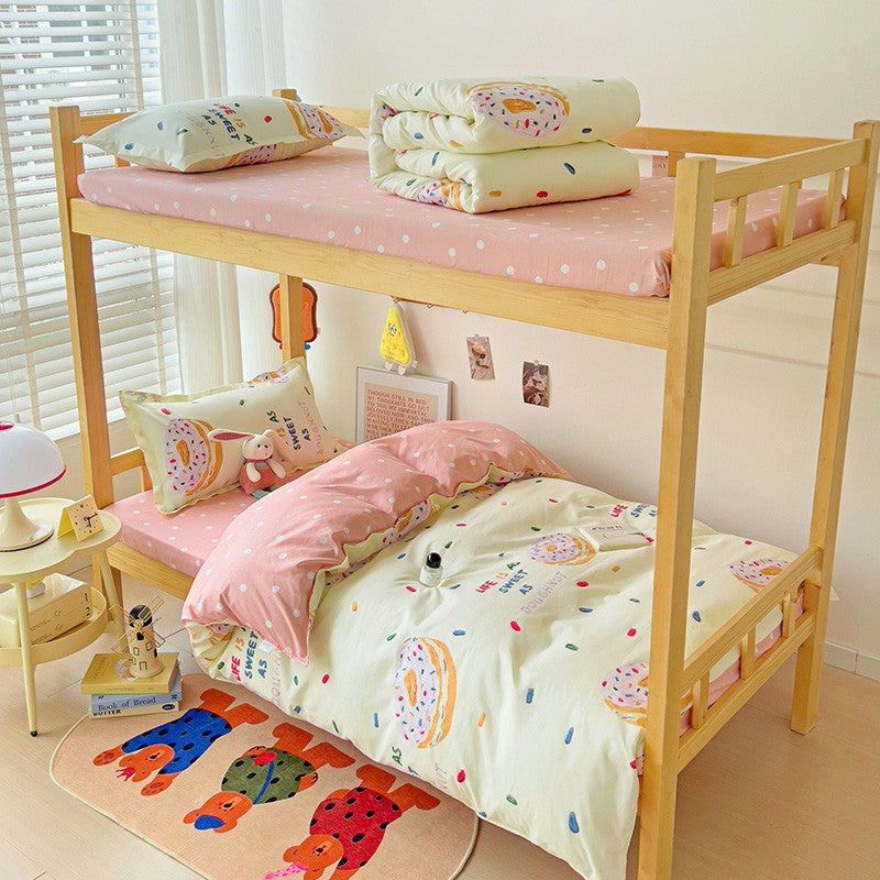 3pcs New Printed Quilt Set for Ladies Bedroom Apartment Student Dormitory Sweet Wind Cartoon (1pc Quilt Set +2pcs Pillowcase)