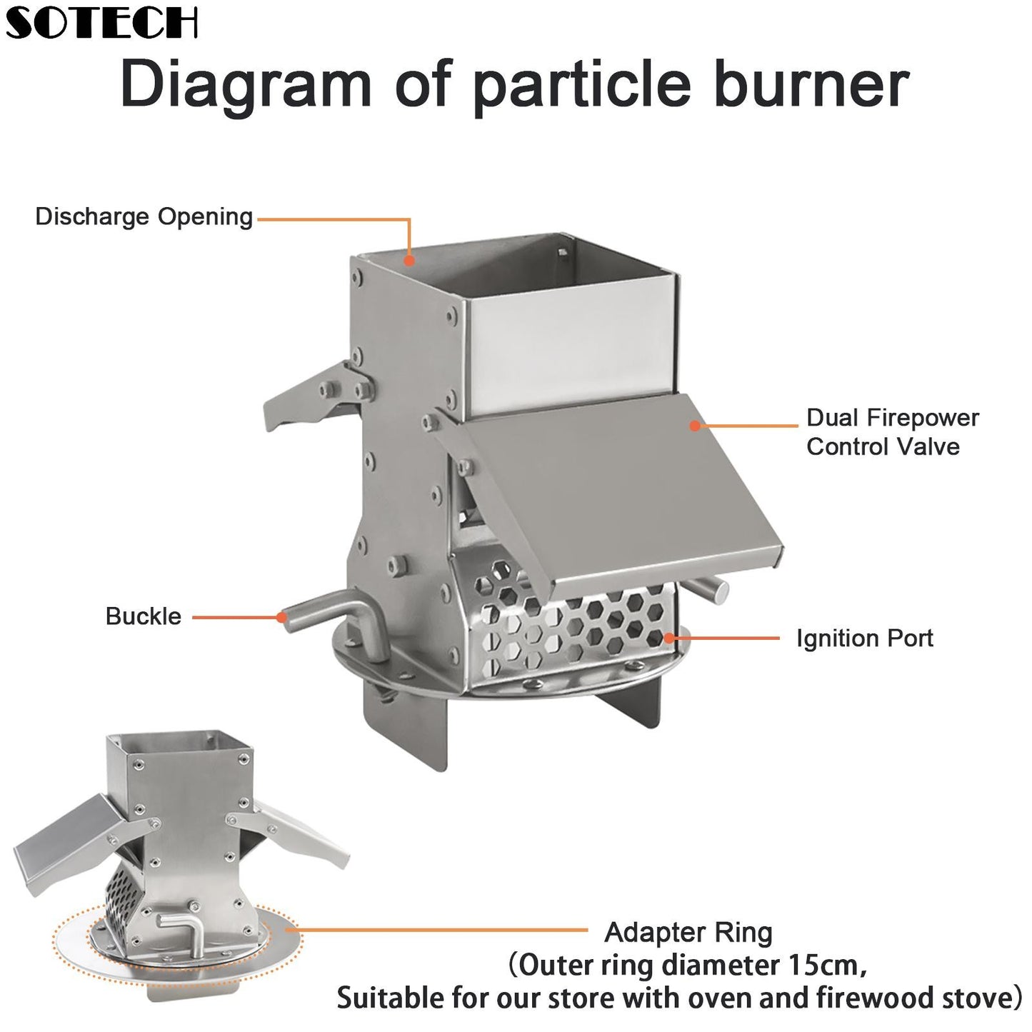 Pellet Burner 16L Storage Capacity Stainless Steel Firewood Stove Outdoor Camping Tent Heating Picnic Cooking