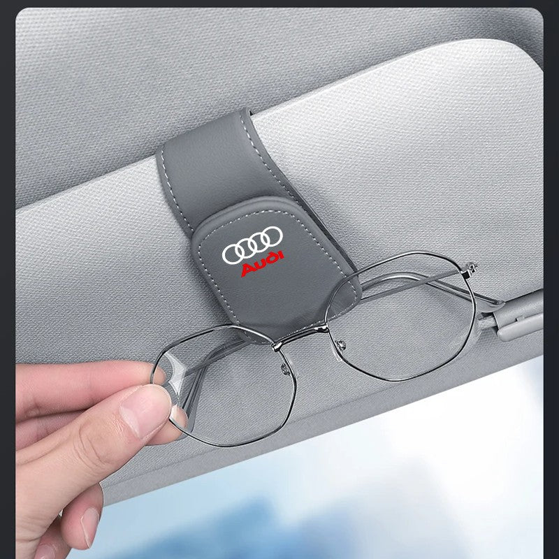 Carro Óculos De Couro Clipe Protetor Solar Óculos De Sol Caixa De Cartão Para Audi Quattro Sline A3 A4 A6 A5 Q5 A1 Q7 Q3 Q2 Q8 A7 A8 TT S1 SQ5