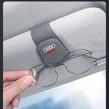 Carro Óculos De Couro Clipe Protetor Solar Óculos De Sol Caixa De Cartão Para Audi Quattro Sline A3 A4 A6 A5 Q5 A1 Q7 Q3 Q2 Q8 A7 A8 TT S1 SQ5