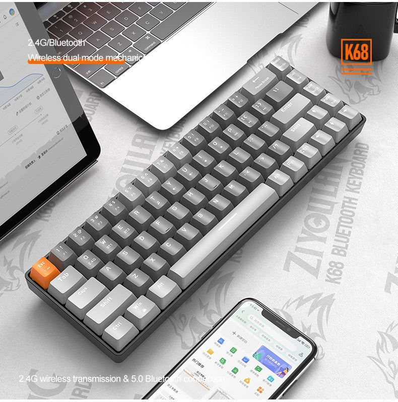 K68 60%  Wireless Mechanical Keyboard ,Bluetooth Dual Mode,Hot-Swappable Mini 68-Key Red Switch for PC iPhone iPad,K68 Keyboard