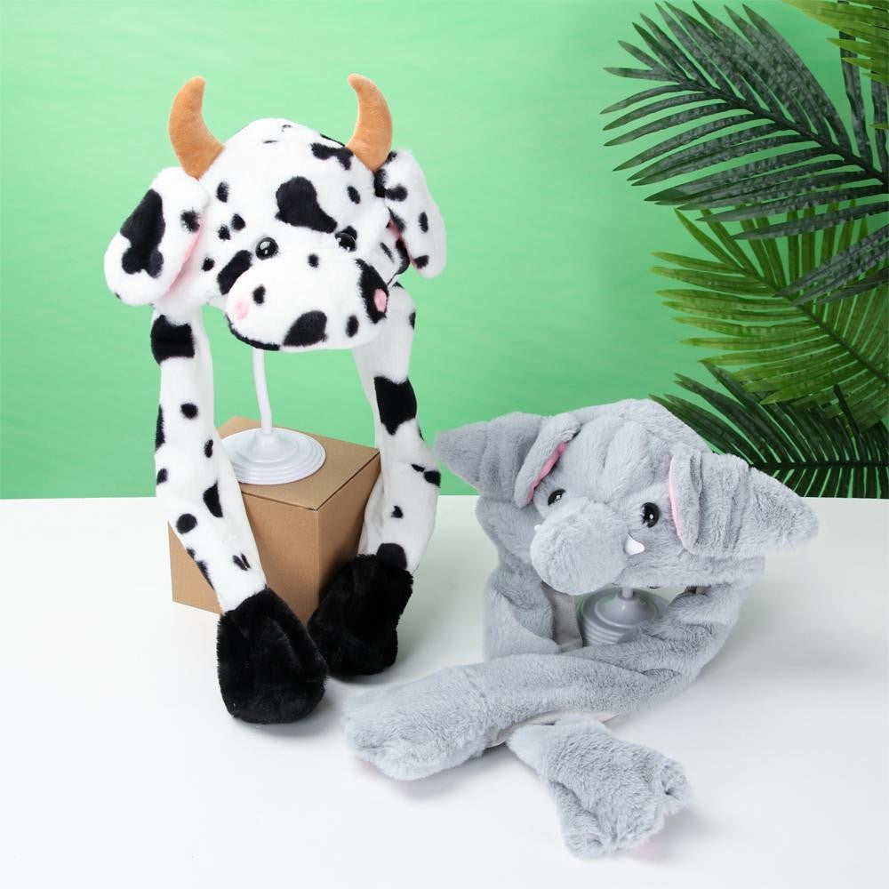 Women Girls Soft Warm Moving Jumping Rabbit Pinch Airbag Animals Ear Hat Funny Cap Plush