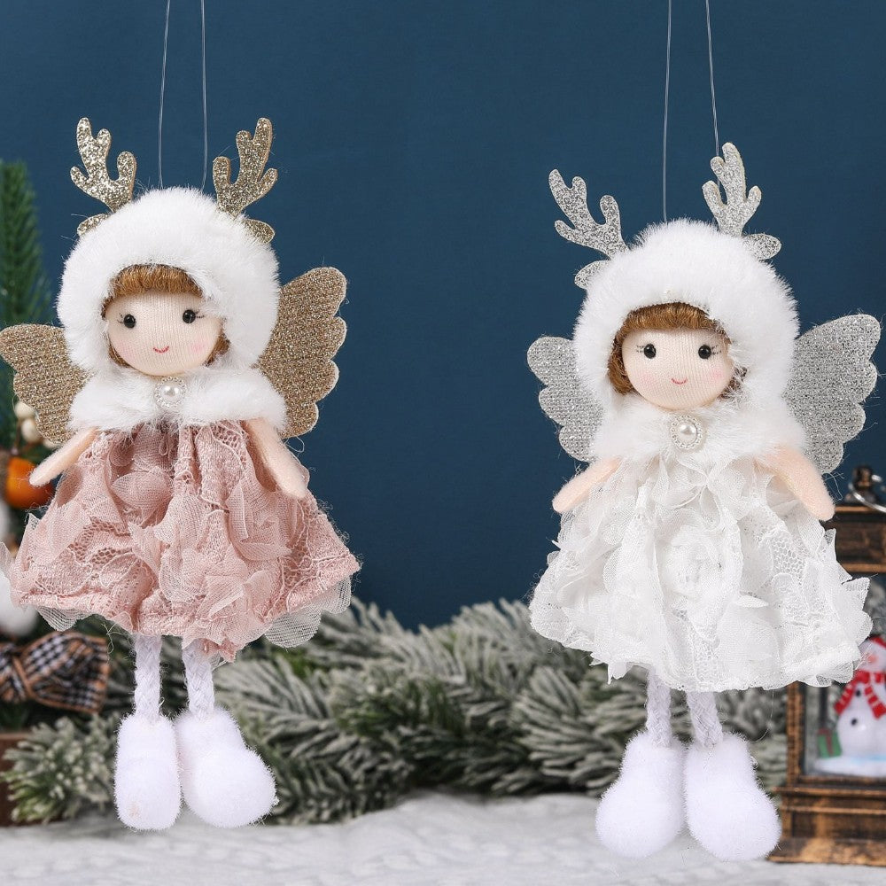 Christmas plush antlers angel girl pendant Christmas tree pendant creative doll pendant gift