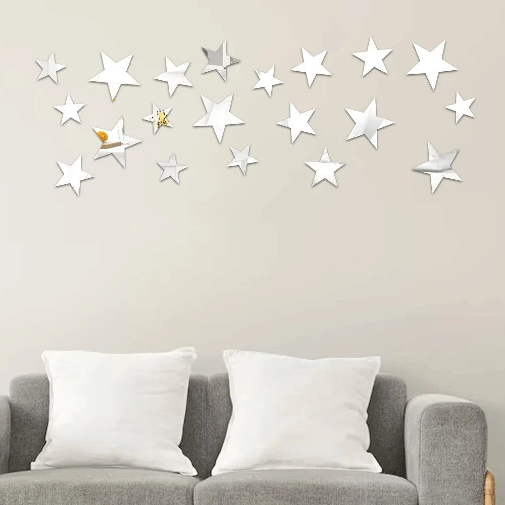 3D Star Mirror Wall Sticker Large Medium and Small Combination Acrylic Mirror Wall Sticker Home Living Room Wall Decorations