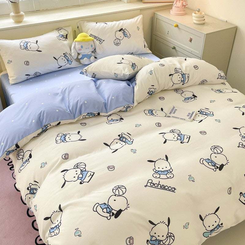 New Sanrio Hello Kitty Bedding Set Cotton Kuromi Melody Bedding Double Pillowcase Bed Linens Girl Dorm Bedclothes Home Textile