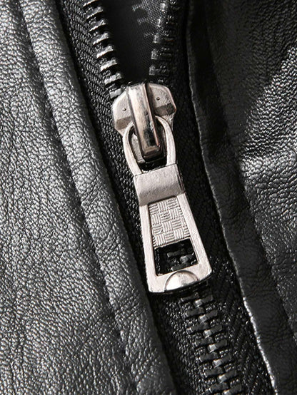 Men's Large Leather Jacket Fashion Collar PU Leather Motorcycle Slimming Cycling Coat New Men Waterproof Leather Jacket