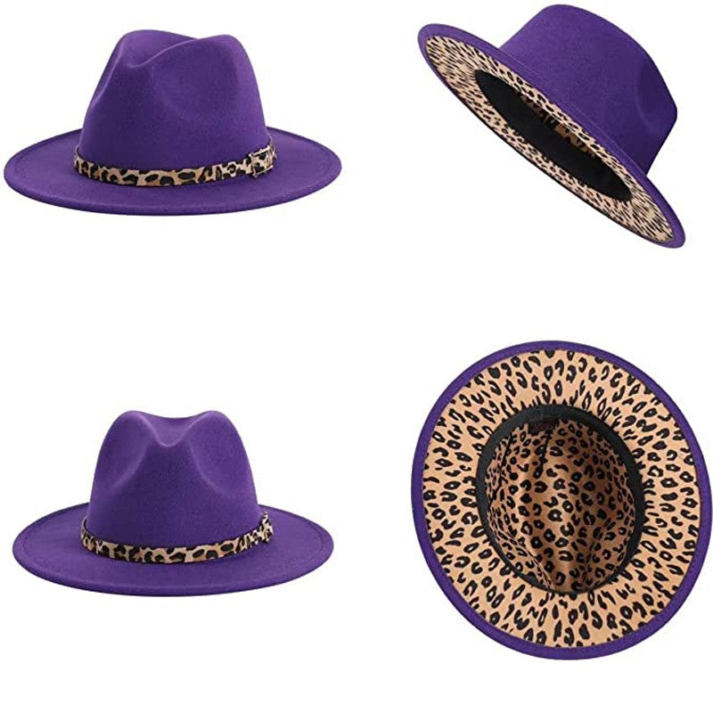 Two Tone Fedoras Jazz Hats Cowboy Hats for Women and Men Leopard Bottom Wool Felt Party Church Dresses Hat Wholesale ?????