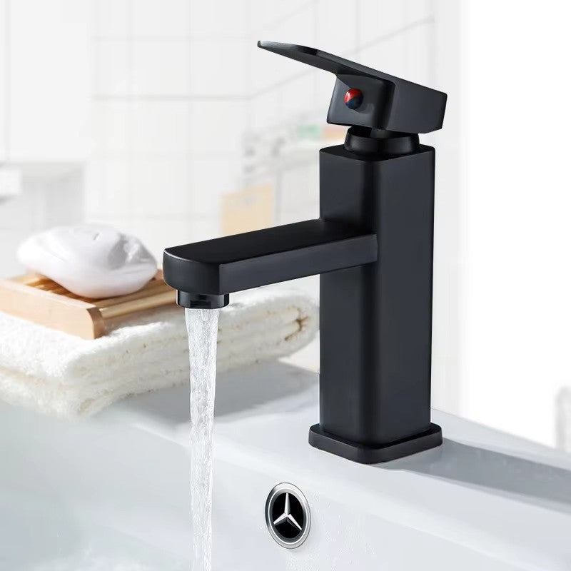 Torneira de lavatório quadrada de uso duplo água fria e quente em aço inoxidável preto, torneira para armário de banheiro e cozinha para casa