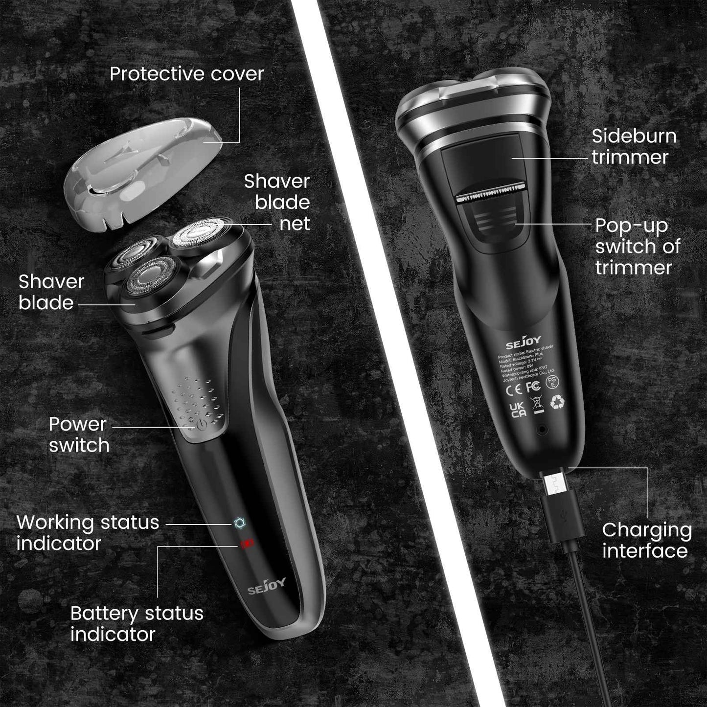 Sejoy Electric Razor for Men’s Electric Shavers Rotary Waterproof Rechargeable Electric Shaver Cordless