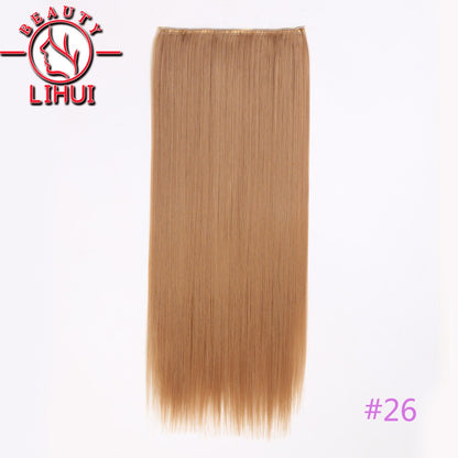 Extensões de cabelo sintéticas com clipe, longas e lisas, com 5 clipes em uma única peça, extensões de cabelo multicoloridas LIHUI
