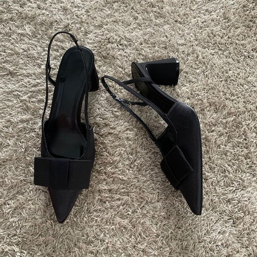 Sandálias de Salto com Laço Borboleta Femininas 2025 Moda Elegante Sapatos de Festa Feminino Scarpins de Bico Fino Salto Alto Slingback Feminino