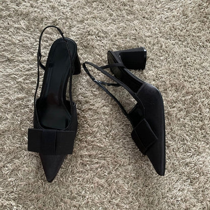 Sandálias de Salto com Laço Borboleta Femininas 2025 Moda Elegante Sapatos de Festa Feminino Scarpins de Bico Fino Salto Alto Slingback Feminino