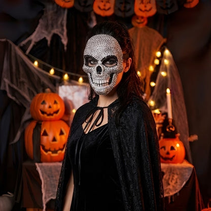 Horror Skull Mask for Halloween Party, Rhinestone Decorated Face Cover, Unisex Costume Accessory, Perfect for Men and Women
