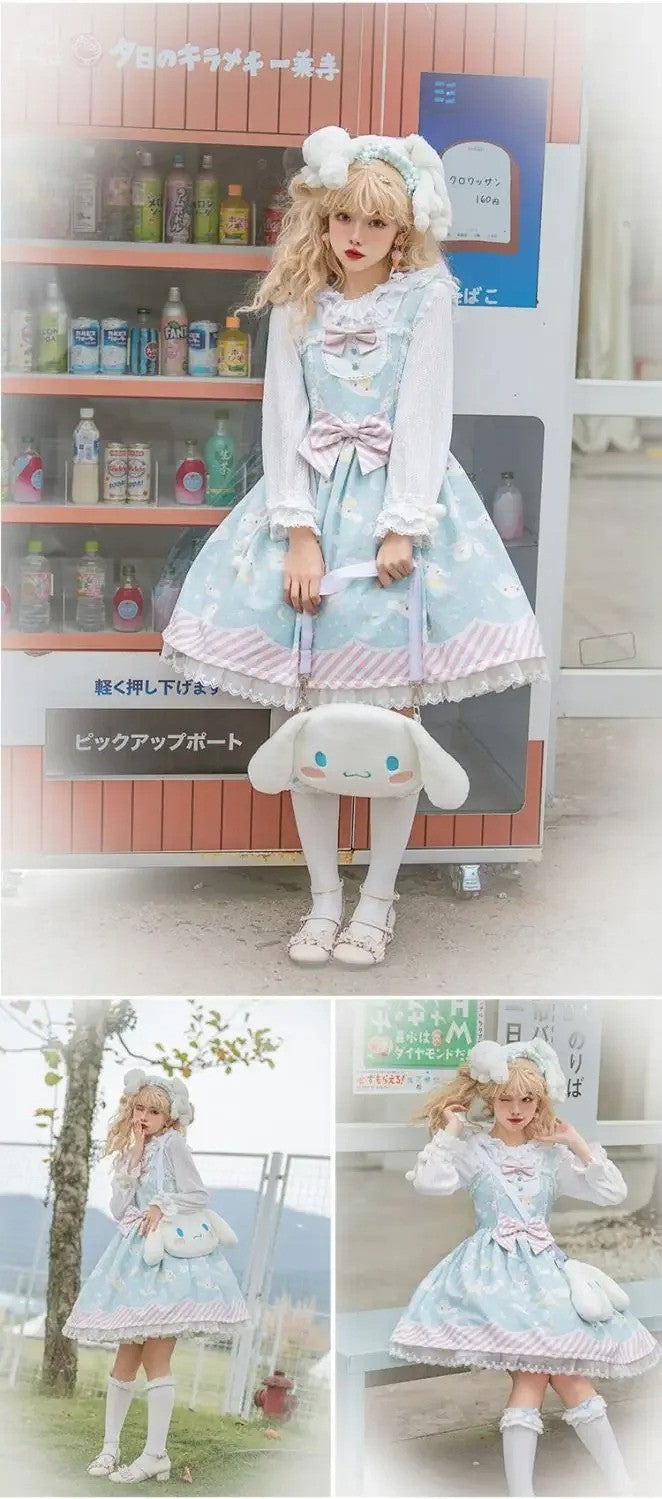 Cartoon My Melody Lolita Dress Kawaii Fashion Bow Lace Dress Printed Princess Dress Halloween Versatile Christmas Gift for Women