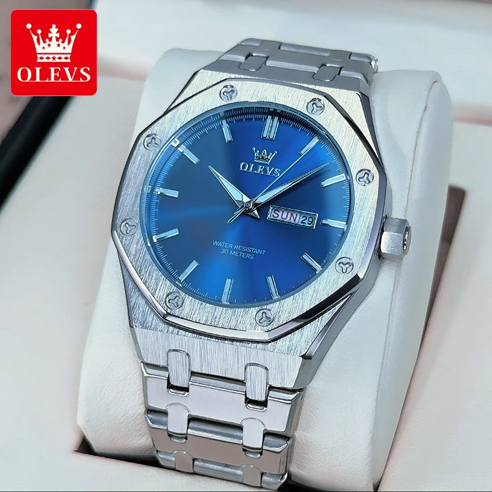 OLEVS Men's Watches Luxury Fashion Fine Steel Original Quartz Wristwatch for Man Waterproof Luminous Date Week Trend Dress 3726