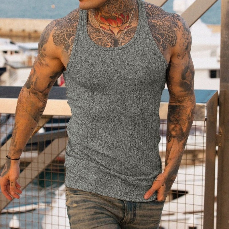 Summer Knitted Fitness Sports Leisure I-shaped Mens Tank Top Fashion Solid Gym Clothing Blusas Tanks Tops Men Clothes T-shirts